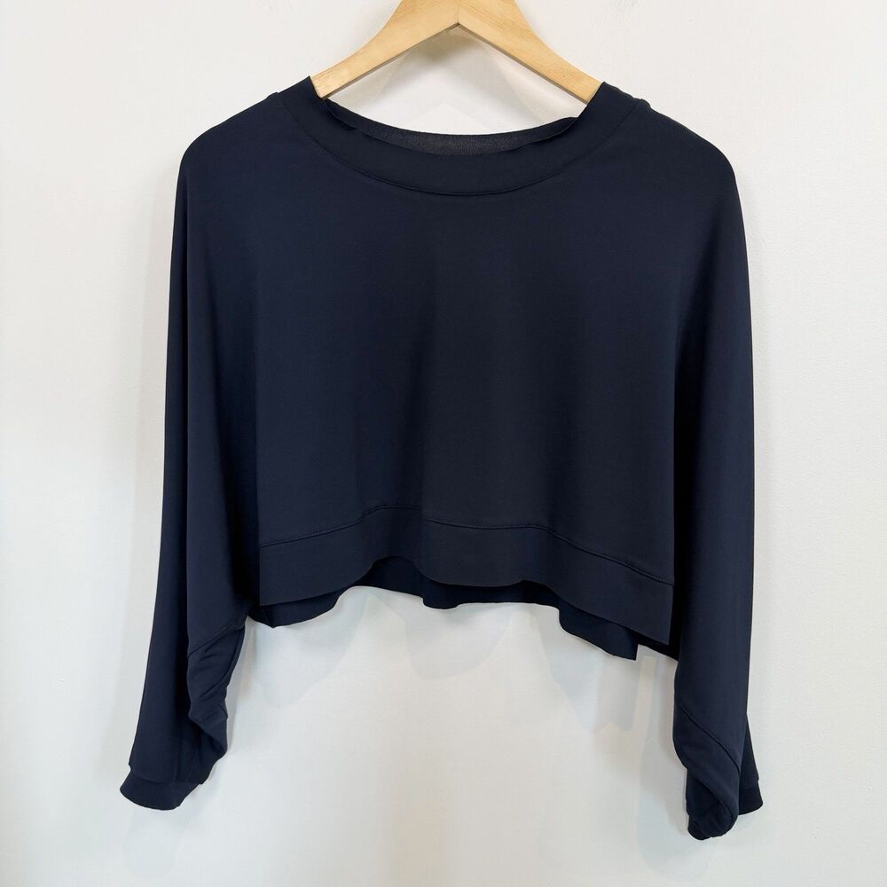 Planet by Lauren G Top Womens OS Navy Boxy Crop Dolman Gym Microfiber Workout